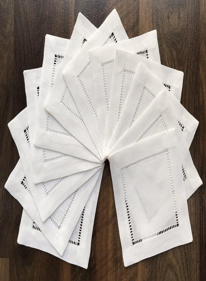 Minhcraft Ladder Hemstitch 100% White Linen Cocktail Napkins 4"x4" - A Dozen Cloth Napkin Coasters-Set of 12 Linen Beverage Party Cocktail Napkin - Image 1
